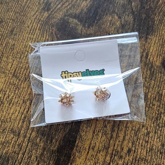 Tipsy Elves Christmas Tree Tassel Earrings + Gold Bow Post Earrings Combo - New! - Picture 3 of 3